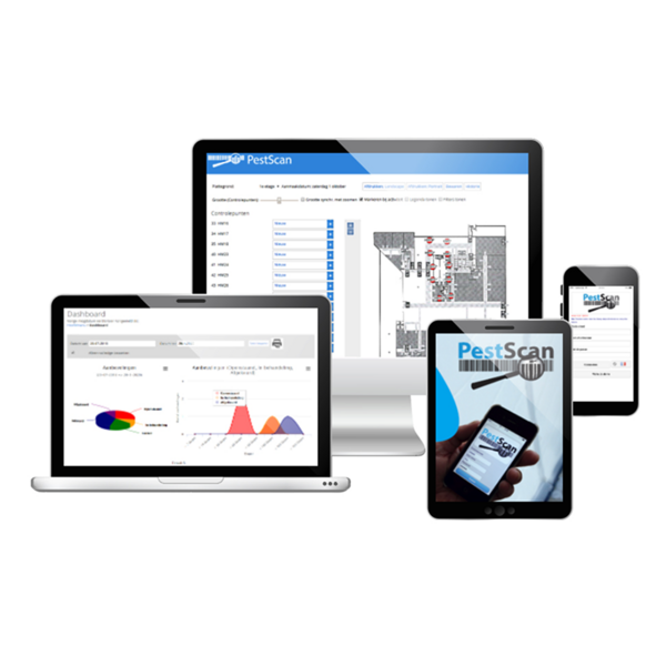 PestScan auf Computer, Tablet und Smartphone zur digitalen Dokumentation im Schädlingsmonitoring.